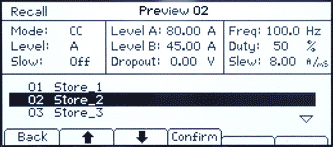 Settings memory screen