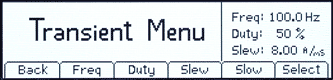 Transient menu screen